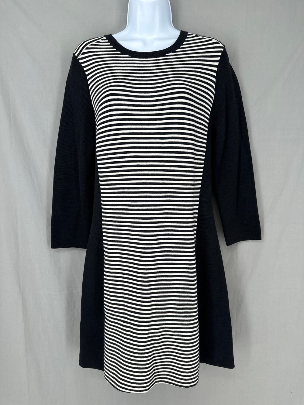 J McLaughlin Dress Womens Large Black Striped Mini Knit Stretch Office Modest
